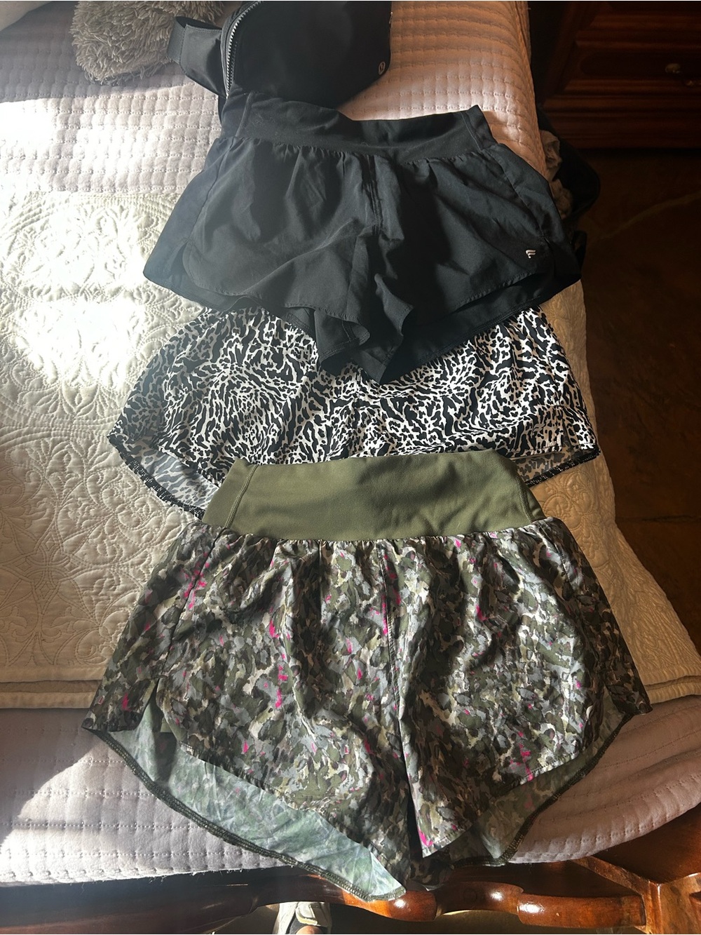 Fabletics Black, Olive & Leopard Print Women's Athletic Shorts Bundle